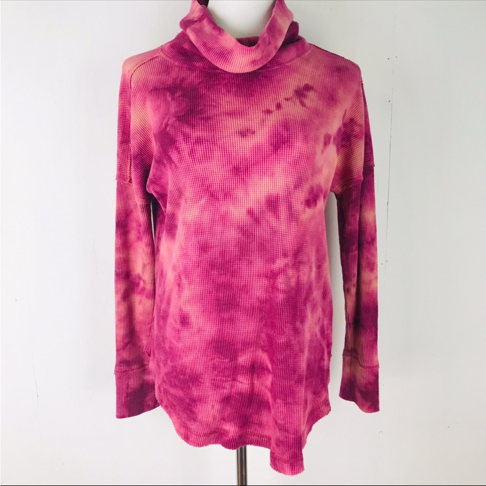 Maeve Ainsley Tie Dye Thermal Turtleneck Waffle Knit Top